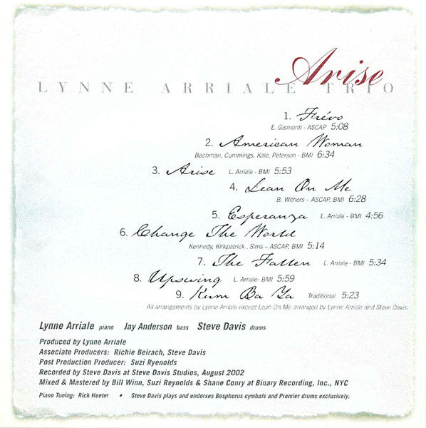 The Lynne Arriale Trio : Arise (CD, Album)