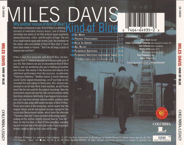 Miles Davis : Kind Of Blue (CD, Album, RE, RM)