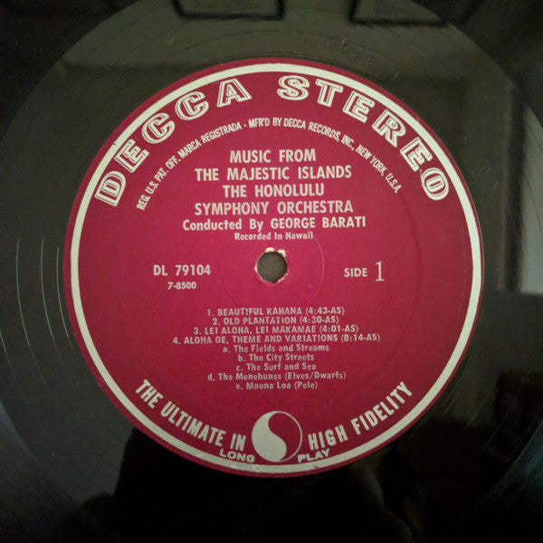 The Honolulu Symphony Orchestra : Music From The Majestic Islands (LP, Album)
