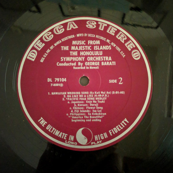 The Honolulu Symphony Orchestra : Music From The Majestic Islands (LP, Album)