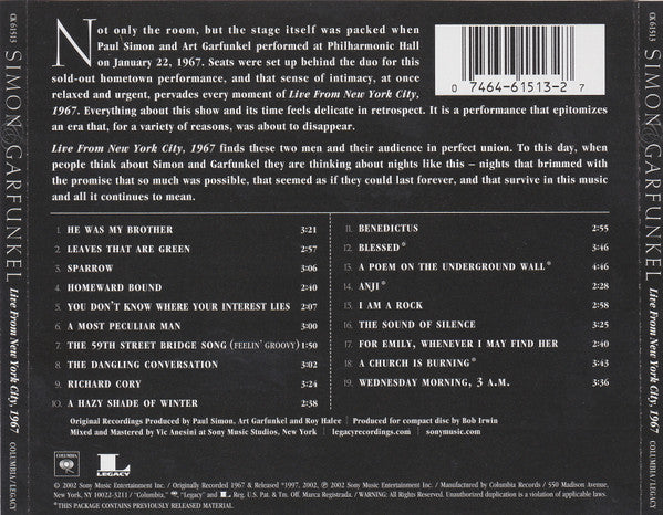 Simon & Garfunkel : Live From New York City, 1967 (CD, Album)