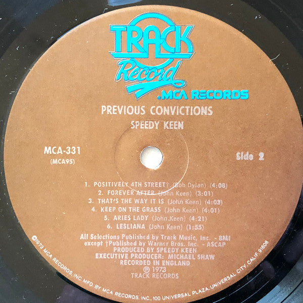 Speedy Keen* : Previous Convictions (LP, Album, Pin)