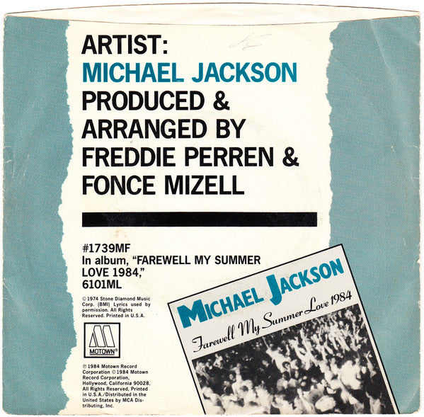 Michael Jackson : Farewell My Summer Love (7", Single)