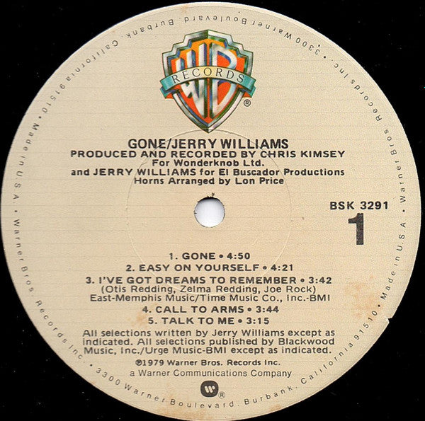 Jerry Williams* : Gone (LP, Album, Los)