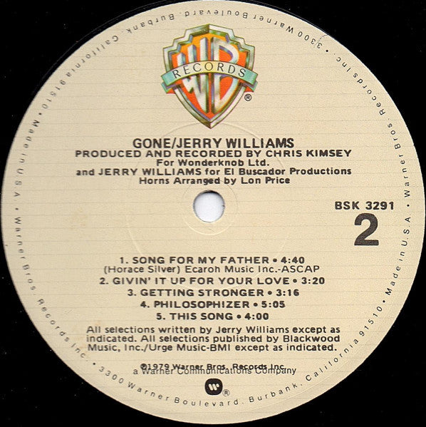 Jerry Williams* : Gone (LP, Album, Los)