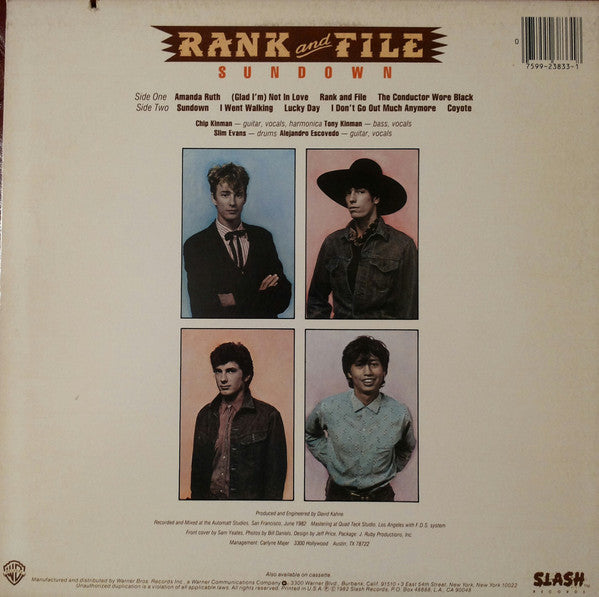 Rank And File* : Sundown (LP, Album, RE, Jac)