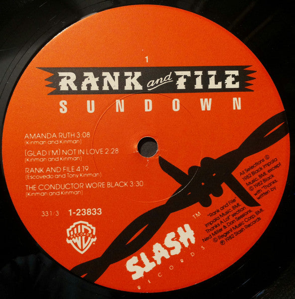 Rank And File* : Sundown (LP, Album, RE, Jac)