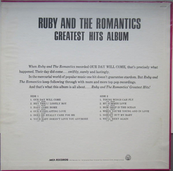 Ruby And The Romantics : Greatest Hits Album (LP, Comp, RE)