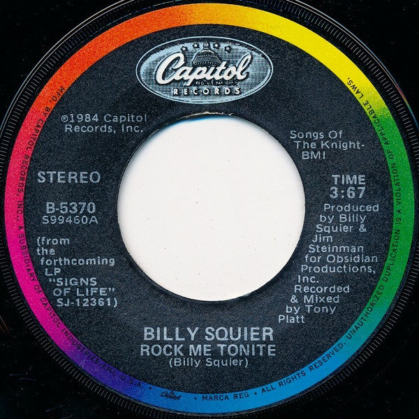 Billy Squier : Rock Me Tonight (7", Single, Jac)