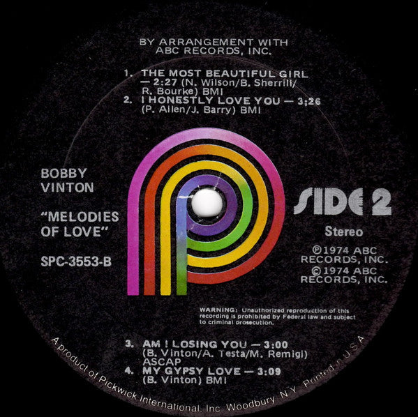 Bobby Vinton : Melodies Of Love (LP, Album, RP)
