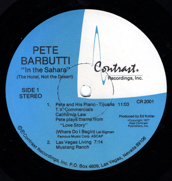 Pete Barbutti : In The Sahara (The Hotel, Not The Desert) (LP, Album)