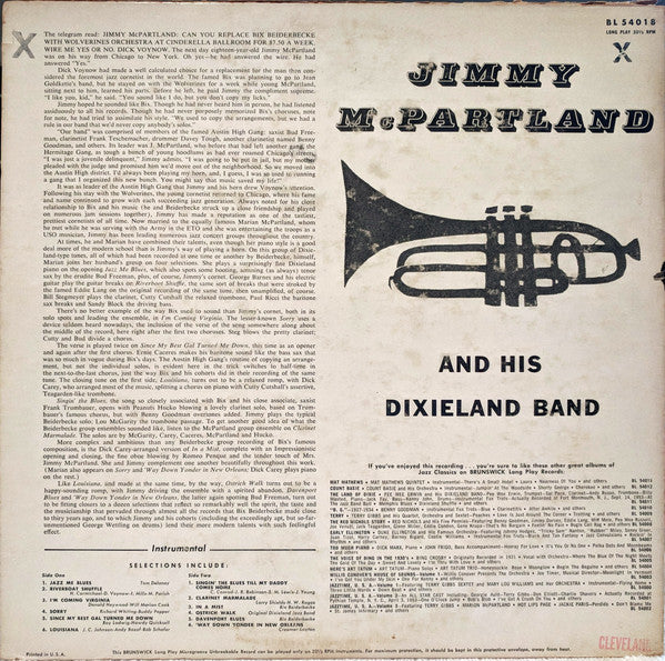 Jimmy McPartland And His Dixieland Band : Jimmy McPartland And His Dixieland Band (LP, Album, Styrene)