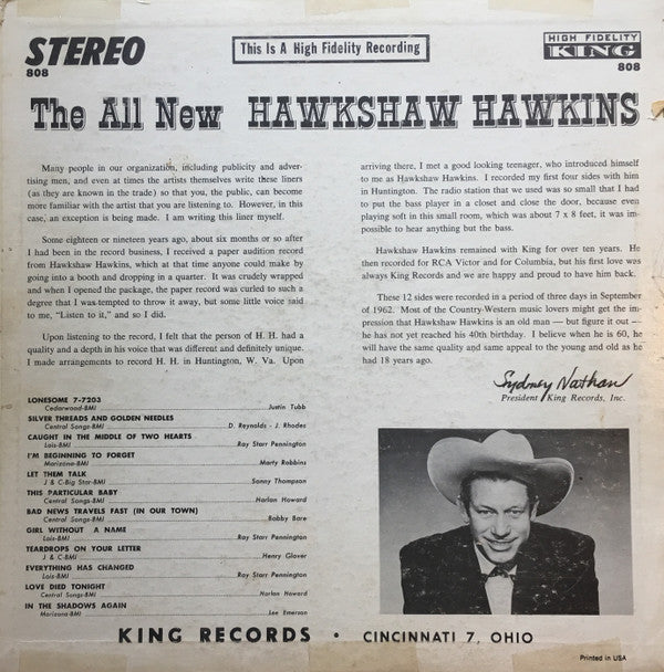Hawkshaw Hawkins : The All New Hawkshaw Hawkins (LP, Album)