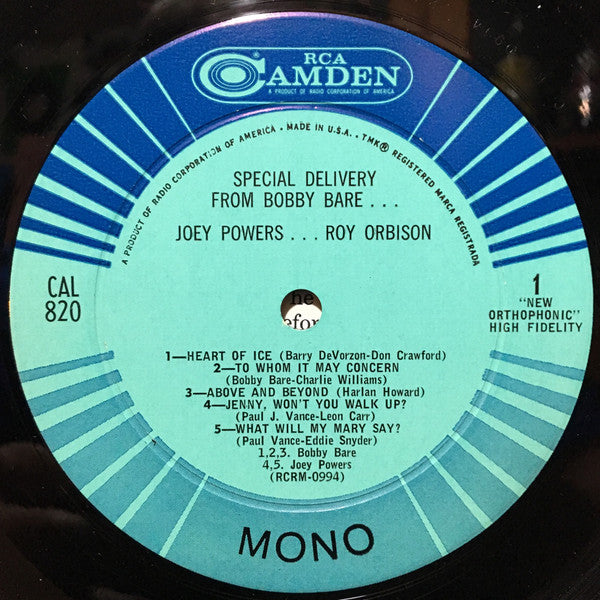 Bobby Bare / Joey Powers / Roy Orbison : Special Delivery From Bobby Bare...Joey Powers...Roy Orbison (LP, Comp, Mono)