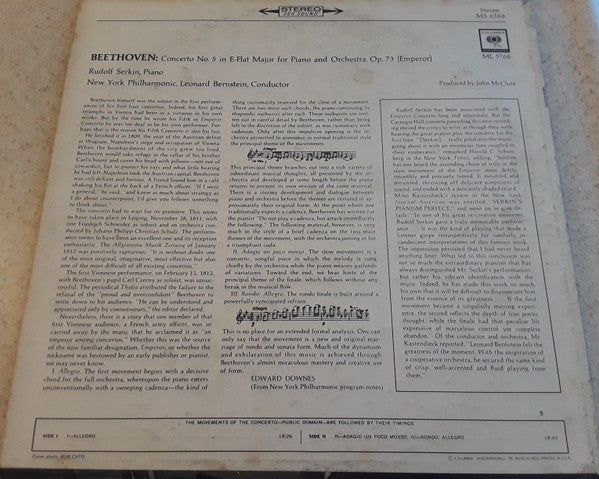 Beethoven* / Serkin*, Bernstein*, New York Philharmonic : "Emperor" Concerto (LP)