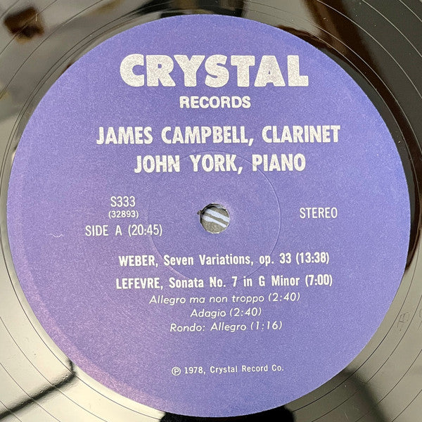 James Campbell (6) With John York (5) : James Campbell, Clarinet With John York, Piano (LP)