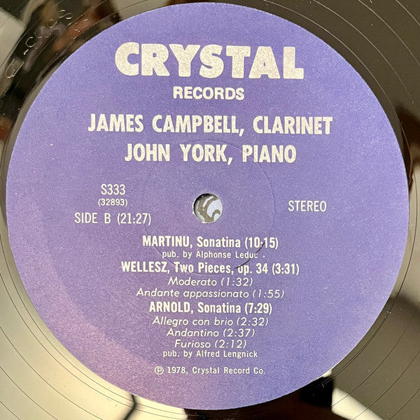 James Campbell (6) With John York (5) : James Campbell, Clarinet With John York, Piano (LP)