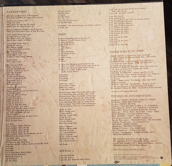 Frank Zappa And The Mothers : One Size Fits All (LP, Album, Gat)