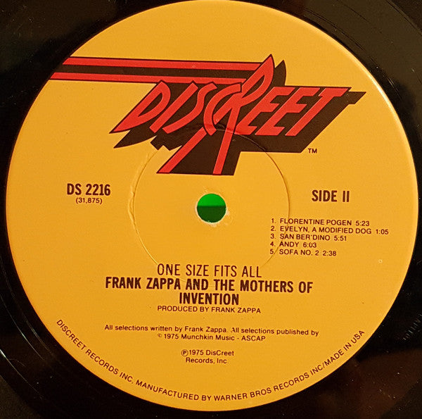 Frank Zappa And The Mothers : One Size Fits All (LP, Album, Gat)