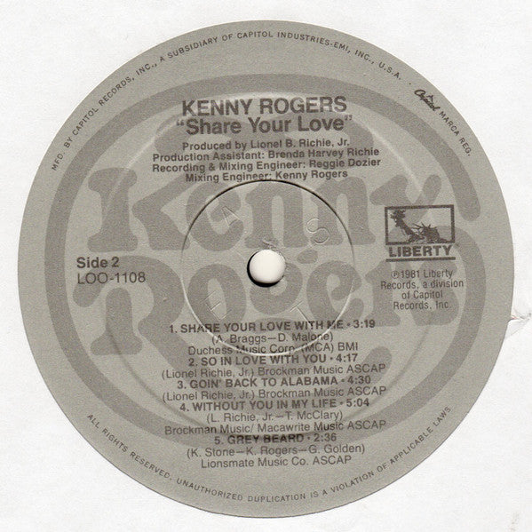 Kenny Rogers : Share Your Love (LP, Album, Spe)