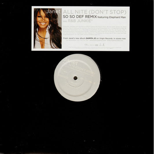 Janet* Featuring Elephant Man : All Nite (Don't Stop) (So So Def Remix) / R&B Junkie (12", Promo)