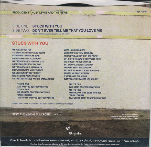 Huey Lewis And The News* : Stuck With You (7", Single, Styrene, Car)