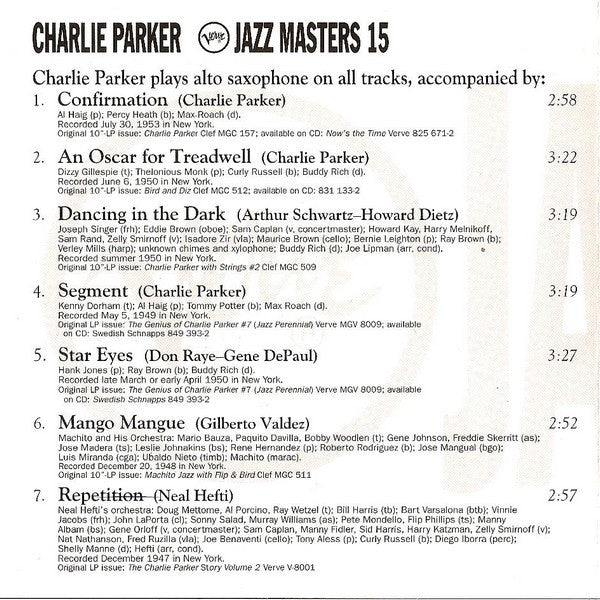 Charlie Parker : Verve Jazz Masters 15 (CD, Comp)
