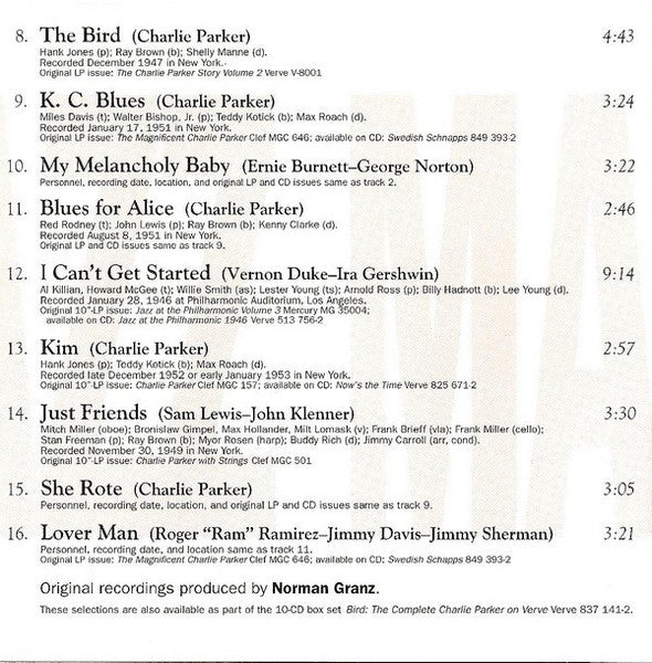 Charlie Parker : Verve Jazz Masters 15 (CD, Comp)