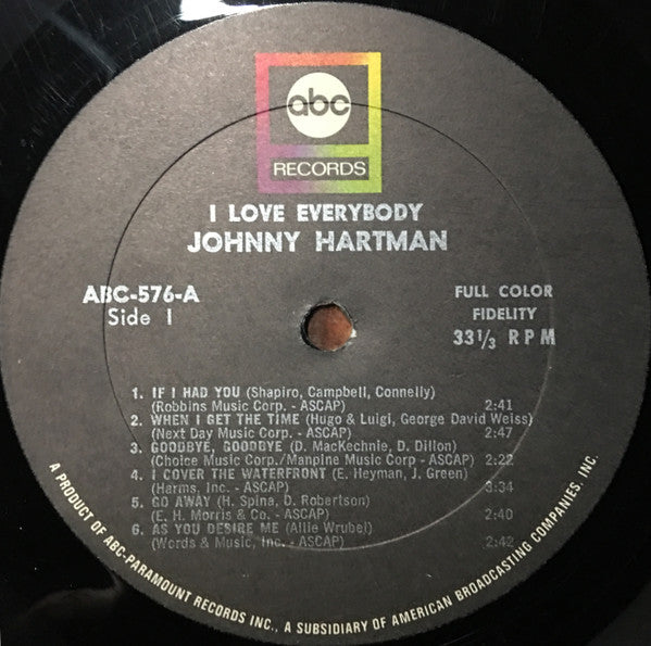 Johnny Hartman : I Love Everybody (LP, Album, Mono)