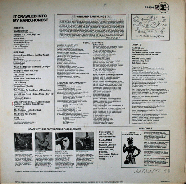 The Fugs : It Crawled Into My Hand, Honest (LP, Album, Ter)