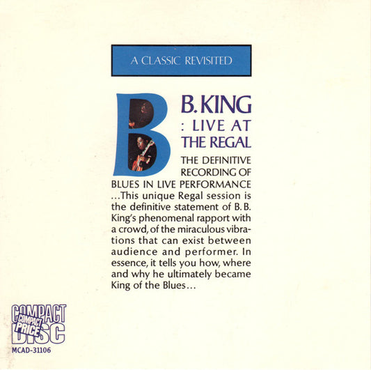 B.B. King : Live At The Regal (CD, Album, RE)
