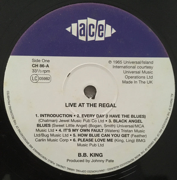 B.B. King : Live At The Regal (LP, Album, RE)
