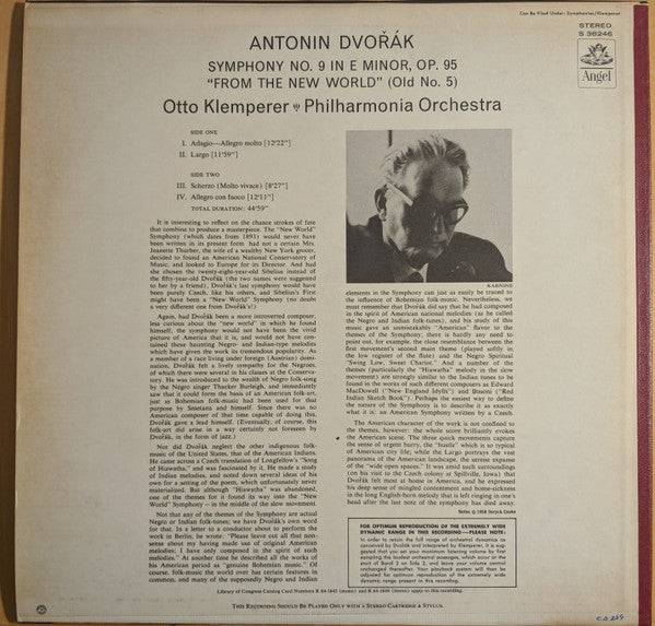 Dvorak*, Otto Klemperer Conducting The Philharmonia Orchestra* : Dvorak Symphony No. 9 In E Minor Op. 95 "From The New World" (LP, Album)