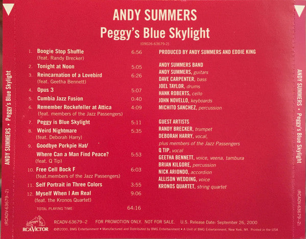 Andy Summers : Peggy's Blue Skylight (CD, Album, Promo)