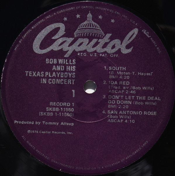 Bob Wills & His Texas Playboys : In Concert (2xLP, Album, Los)