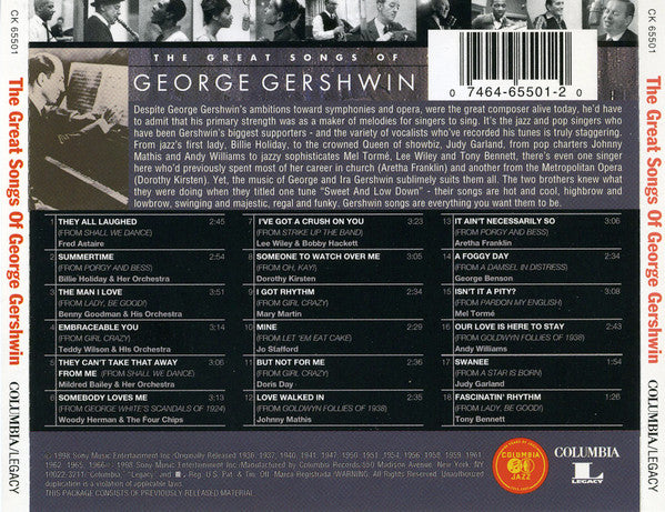 Various : The Great Songs Of George Gershwin (CD, Comp, RM)