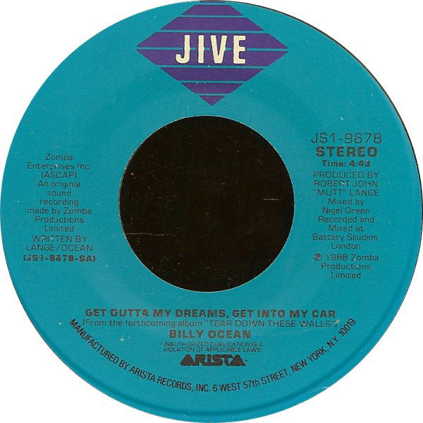 Billy Ocean : Get Outta My Dreams, Get Into My Car (7", Single, Spe)