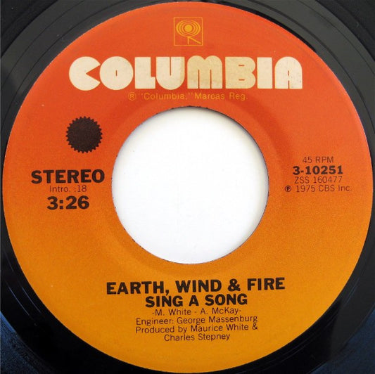 Earth, Wind & Fire : Sing A Song (7", Single, San)