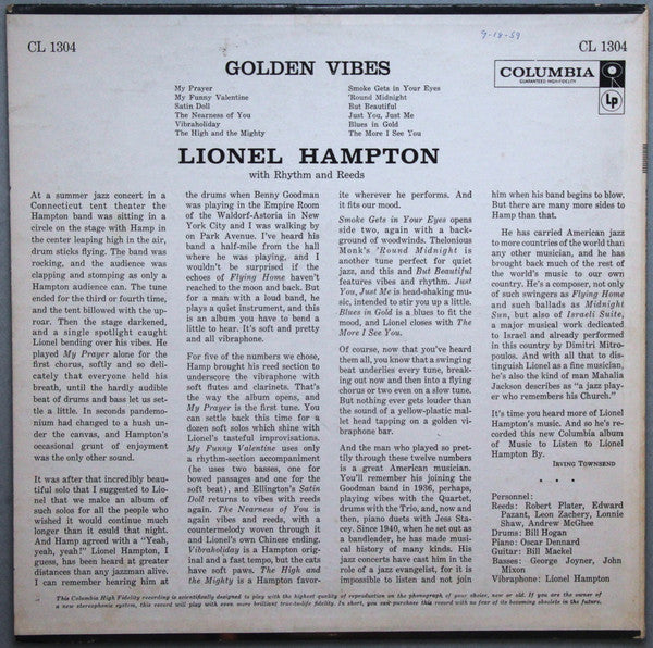 Lionel Hampton : Golden Vibes (LP, Album, Mono)