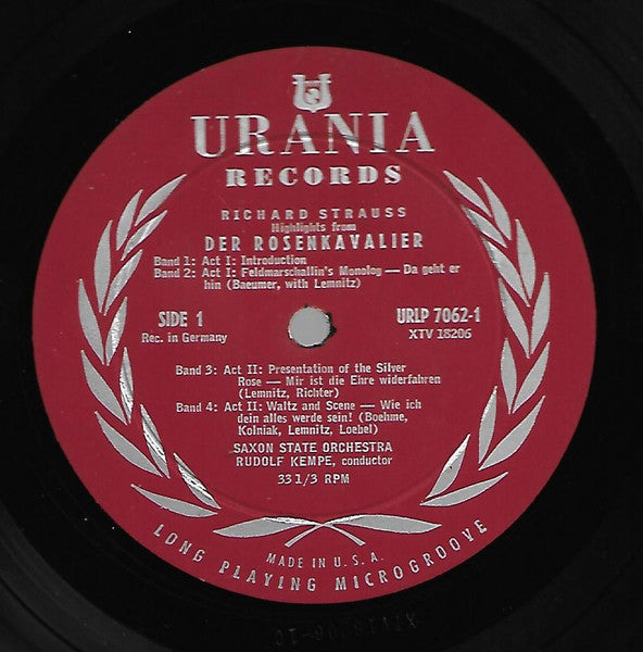 Strauss*, Rudolf Kempe, Saxon State Orchestra*, Ursula Richter, Tiana Lemnitz, Kurt Böhme : Der Rosenkavalier (Highlights) (LP, Album)