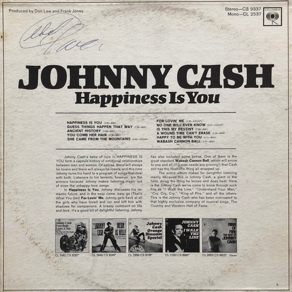 Johnny Cash : Happiness Is You / That's What You Get For Lovin' Me (LP, Album, Tit)