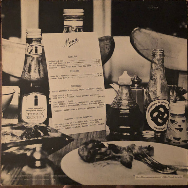 Steve Winwood, Jim Capaldi, Dave Mason, Chris Wood (2), Rick Grech, Reebop Kwaku Baah*, Jim Gordon : Welcome To The Canteen (LP, Album, Ter)