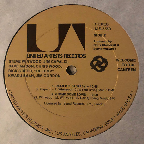 Steve Winwood, Jim Capaldi, Dave Mason, Chris Wood (2), Rick Grech, Reebop Kwaku Baah*, Jim Gordon : Welcome To The Canteen (LP, Album, Ter)