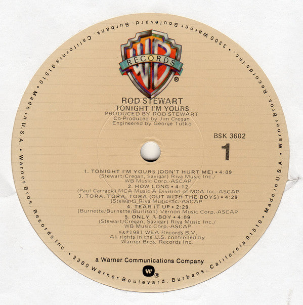 Rod Stewart : Tonight I'm Yours (LP, Album, Jac)