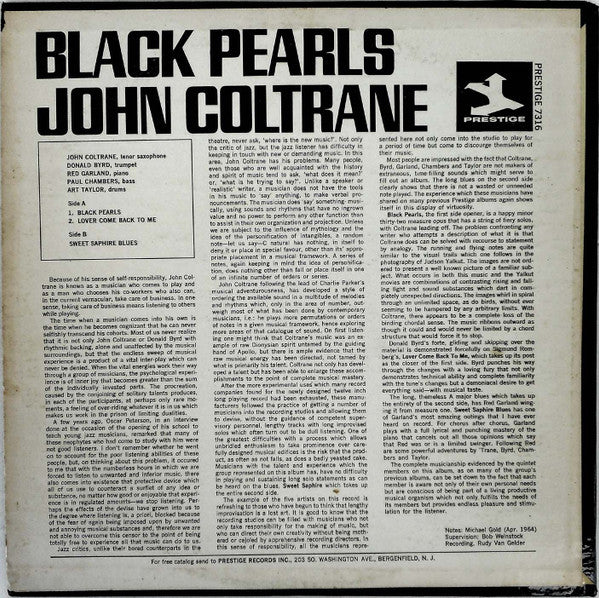 John Coltrane : Black Pearls (LP, Album, Mono, RP)