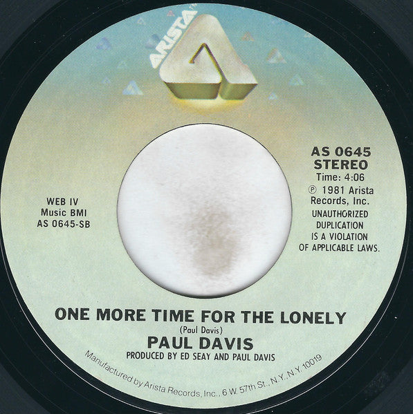 Paul Davis (3) : Cool Night / One More Time For The Lonely (7", Single, Styrene, Ter)