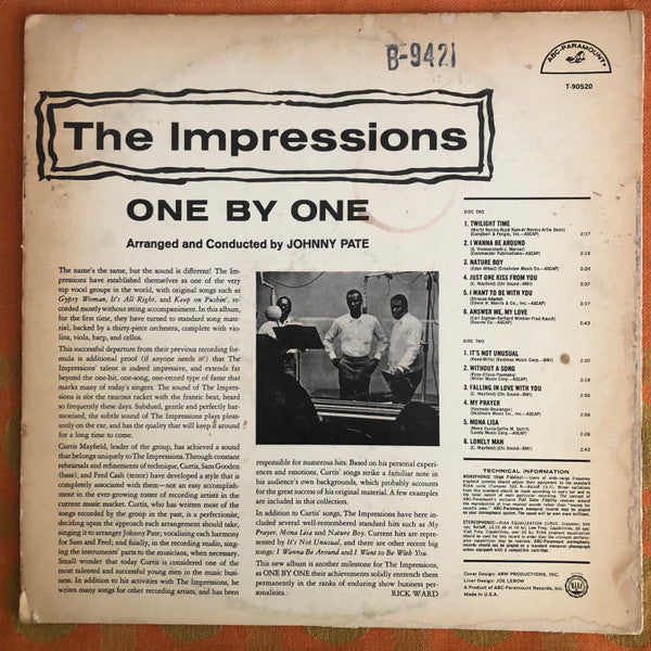 The Impressions : One By One (LP, Album, Mono, Club)