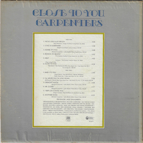 Carpenters : Close To You (LP, Album, Ter)