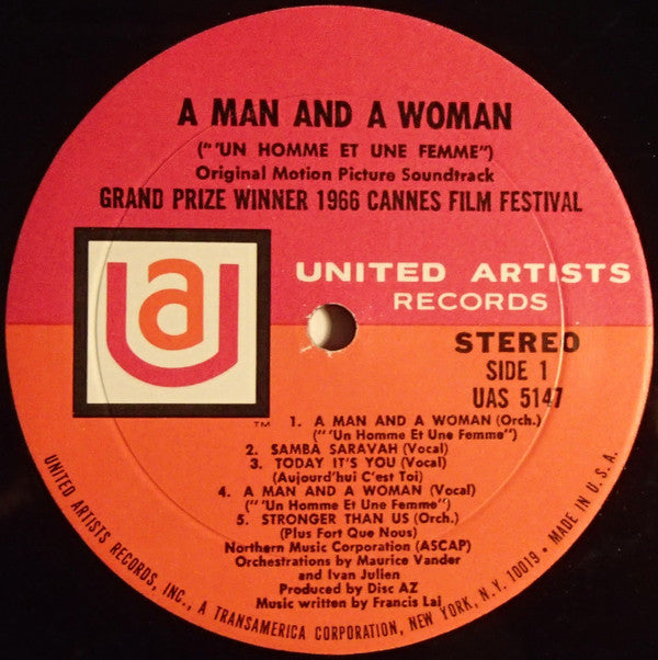 Francis Lai : A Man And A Woman ("Un Homme Et Une Femme") Original Motion Picture Soundtrack Grand Prize Winner 1966 Cannes Film Festival (LP, Album, RE, All)