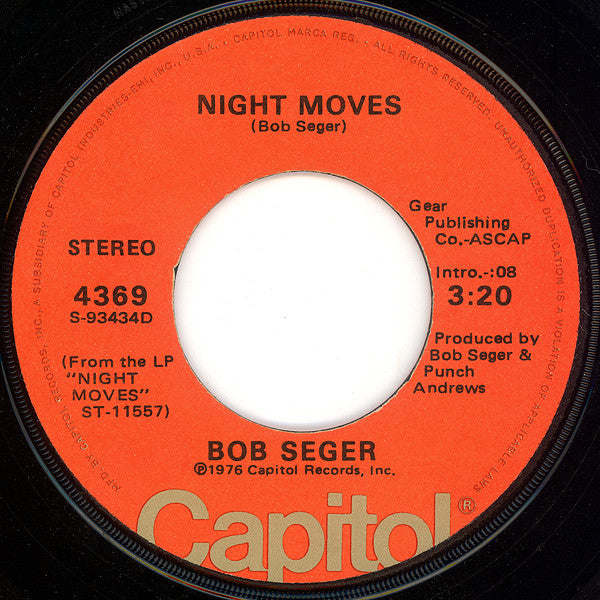 Bob Seger : Night Moves (7", Single, Win)